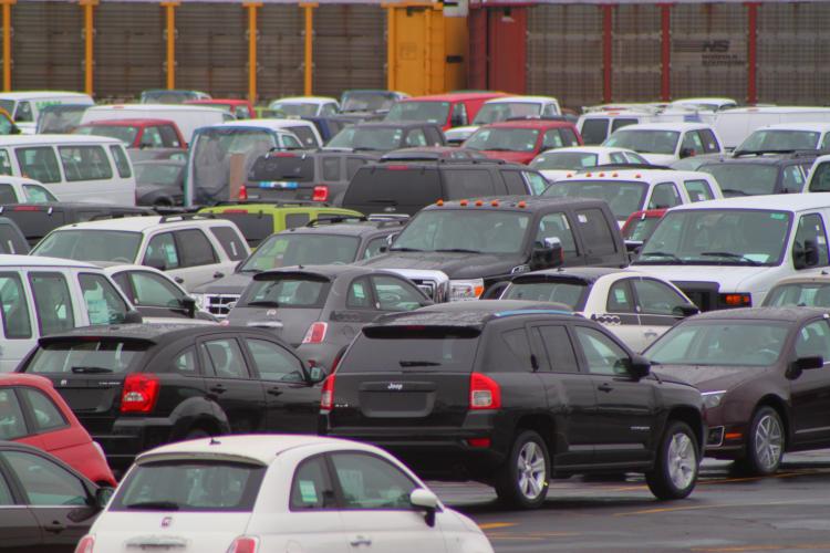 Fiat 500s at Twin Oaks Railyard holding lot, 3/6/11.